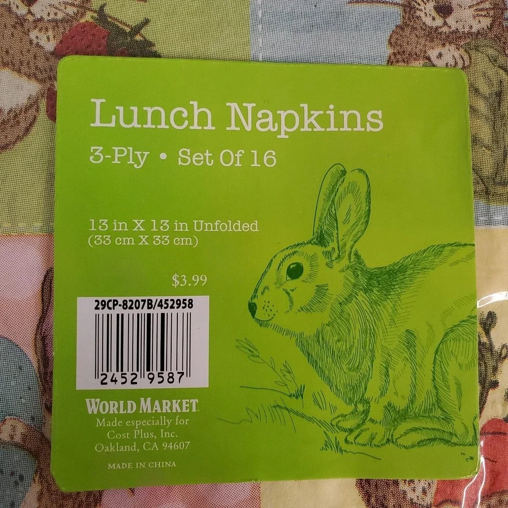 World Market Easter Bunny Rabbit Spring Colorblock Paper‎ Napkins, 2 ea. 16 ct.